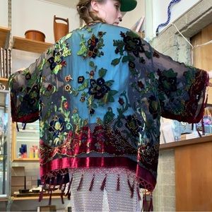 beaded velvet burnout kimono